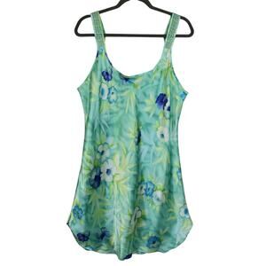 Vintage mint green sleeveless silky satin floral night gown slip dress sz large